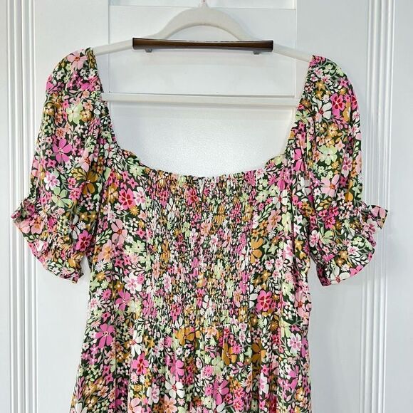 Lost + Wander Women’s Medium Getaway Island Mini Dress Shopbop Green Floral Puff - Picture 10 of 14